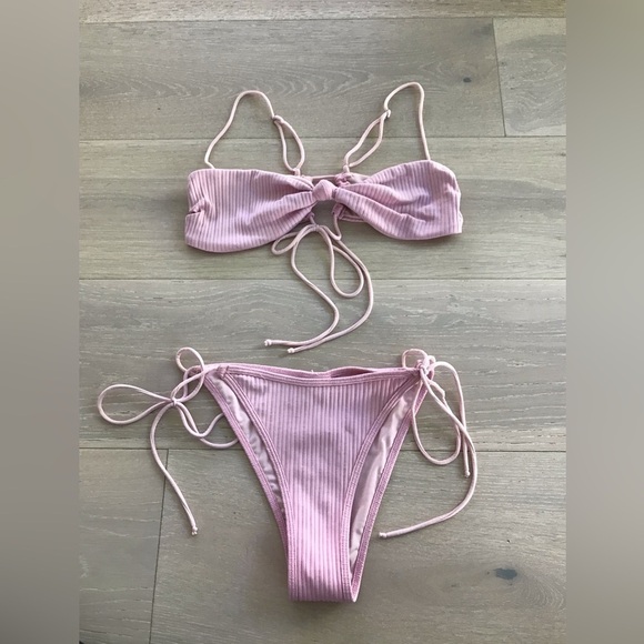 For Love & Lemons Iman Tiny Bikini set Top and Bottom Pink sz M medium - Picture 4 of 9